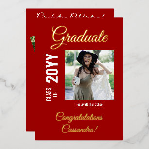Invitation En Aluminium Red Modern Photo Collage Party de graduation