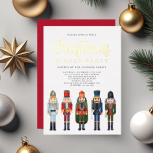 Invitation En Aluminium Red Nutcracker Noël Dinner Party Gold