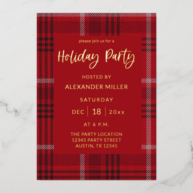 Invitation En Aluminium Red Plaid Flannel Fête (Recto)