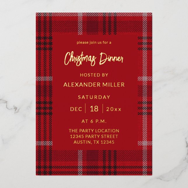 Invitation En Aluminium Red Plaid Flannel Fête Noël Votre texte (Recto)