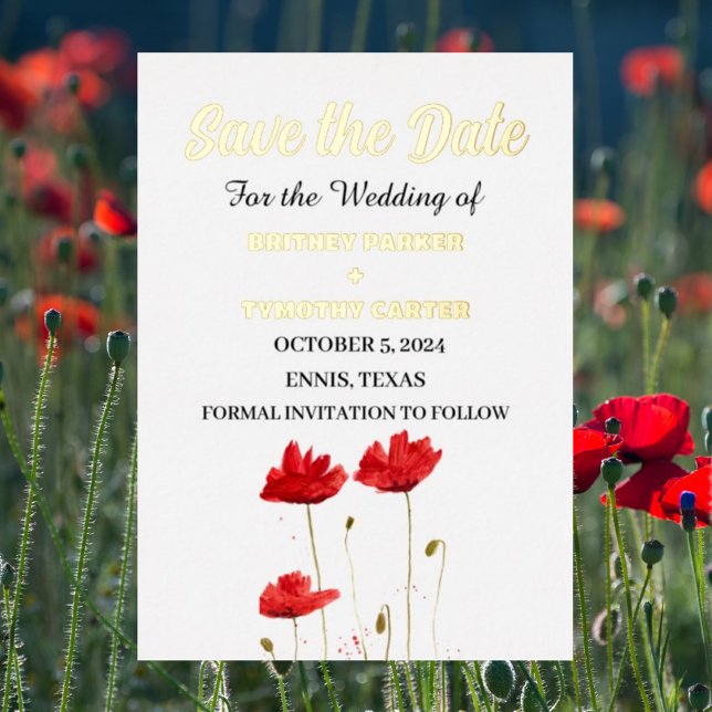 Invitation En Aluminium Red Poppies Floral Photo QR Code Mariage (Créateur téléchargé)