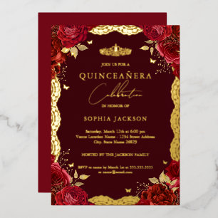 Invitation En Aluminium Red Quinceanera Rose Gold Lace Anniversaire