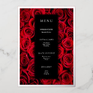 Invitation En Aluminium Red Roses Faux Argent Noir Luxe Menu Mariage