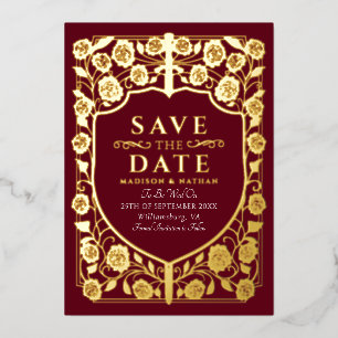 Invitation En Aluminium Red Sword Shield Monogramme médiéval Enregistrer l
