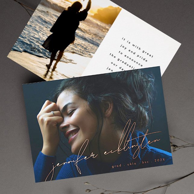 Invitation En Aluminium Réel Rose Gold Editable Modèle photo Graduation (Créateur téléchargé)