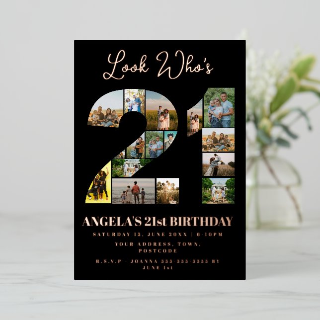 Invitation En Aluminium Regardez qui est 21 Photo Collage signe 21e annive (Debout devant)