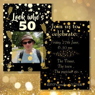 Invitation En Aluminium Regardez qui invite à une photo d'anniversaire 50