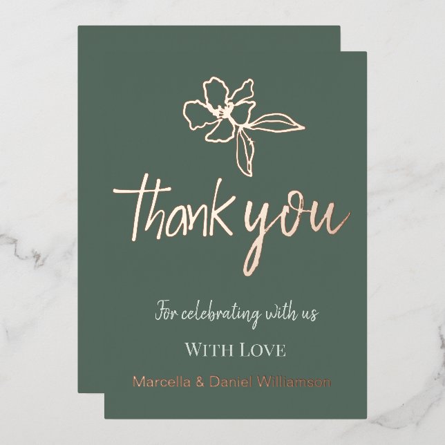 Invitation En Aluminium Remerciement de mariage floral minimal vert forêt (Recto/Verso)