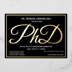 Invitation En Aluminium Remise de diplômes de doctorat en or noir