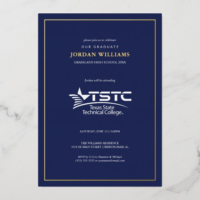 Invitation En Aluminium Remise des diplômes du Texas State Technical Colle (Recto)