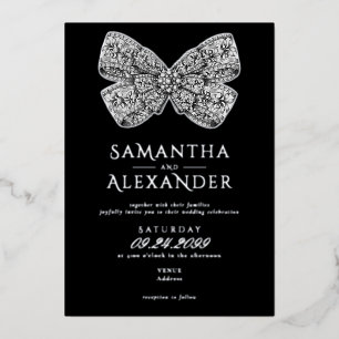 Invitation En Aluminium Renaissance Regency Ornate Bow Black Photo Mariage