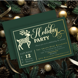 Invitation En Aluminium Renne ornemental élégant Fête de Noël Or