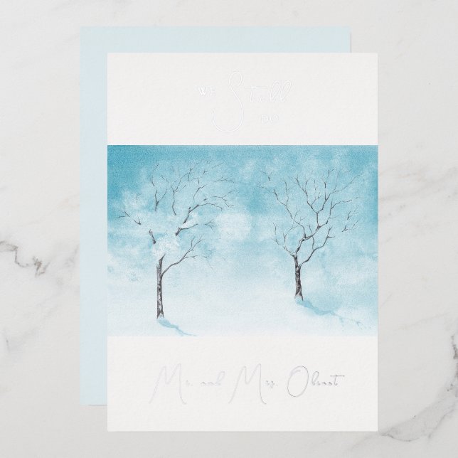 Invitation En Aluminium Renouvellement de Vœux de Fraîcheur d'Hiver 25 ans (Recto/Verso)