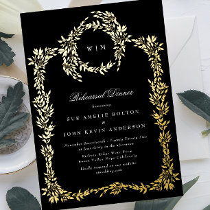 Invitation En Aluminium Repas de répétition Gold Monogram Black Premium