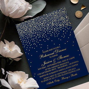 Invitation En Aluminium Répétition des Mariages de Confetti en or bleu et