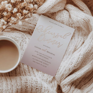 Invitation En Aluminium Répétition Dîner Gold Calligraphie Mariage