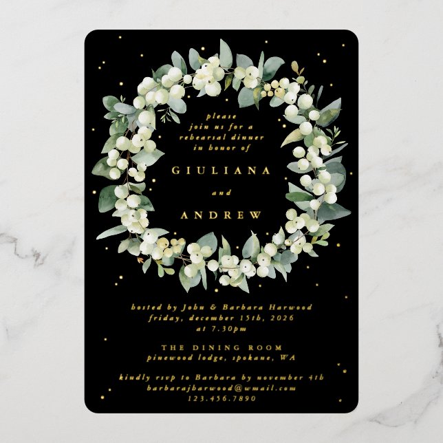 Invitation En Aluminium Répétition Mariage Black Snowberry+Eucalyptus (Recto)