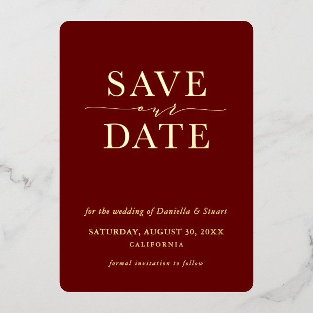 Invitation En Aluminium RÉSERVER LA DATE moderne élégant minimal marron (Recto)