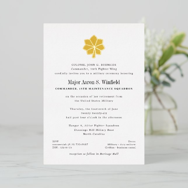 Invitation En Aluminium Retraite militaire majeure en or (Debout devant)