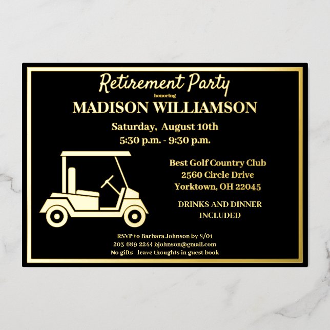 Invitation En Aluminium Retraite Party Golf Real Gold (Recto)