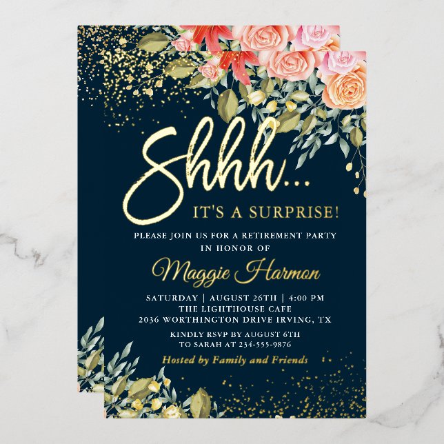 Invitation En Aluminium Retraite réelle Foil Blue or Floral Surprise (Recto/Verso)