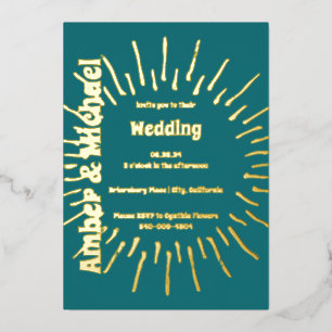 Invitation En Aluminium Retro Blue Turquoise et Gold Sun Mariage