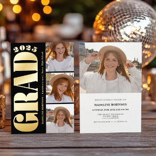 Invitation En Aluminium Retro Bold Gold 2025 Graduation Party 4 Photo