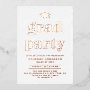 Invitation En Aluminium Retro Bold Typographie Graduation Party Rose Gold