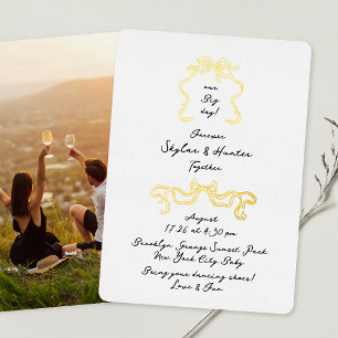 Invitation En Aluminium Retro Bows Doodle manuscrit noir & blanc & or