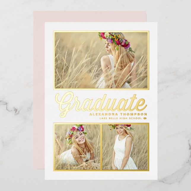 Invitation En Aluminium Retro Calligraphie Photo Collage Graduation (Recto/Verso)