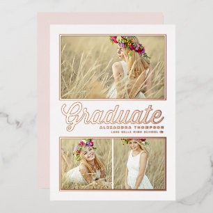 Invitation En Aluminium Retro Calligraphie Photo Collage Rose de graduatio