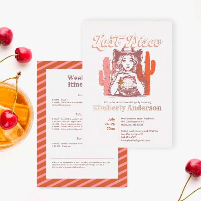 Invitation En Aluminium Retro Dernier Disco Cowgirl Bach Party Weekend Gol (Créateur téléchargé)