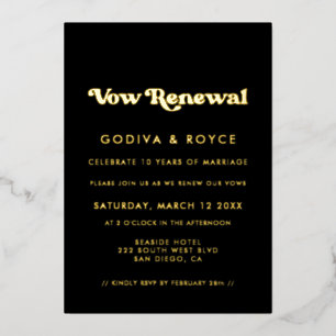 Invitation En Aluminium Retro élégant noir & or Renouvellement Vow