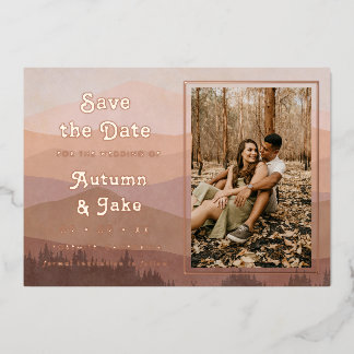 Invitation En Aluminium Retro Mountains Photo Wedding Enregistrer La Date