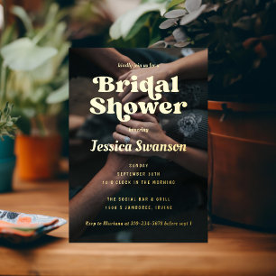 Invitation En Aluminium Retro Serif Photo Bridal Shower Or