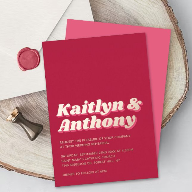 Invitation En Aluminium Rétro Super Viva Magenta des années 70 Répétition  (Créateur téléchargé)