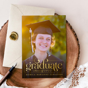 Invitation En Aluminium Retro Swash Gold Foil Photo Graduation