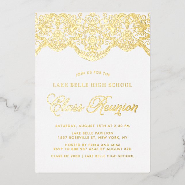 Invitation En Aluminium Réunion de classe de dentelle de brocart floral él (Recto)