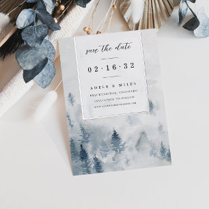 Invitation En Aluminium Rêverie d'hiver Enregistrez la date de la forêt