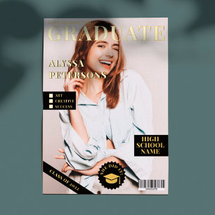 Invitation En Aluminium Revue couverture 2 photos noir graduation or