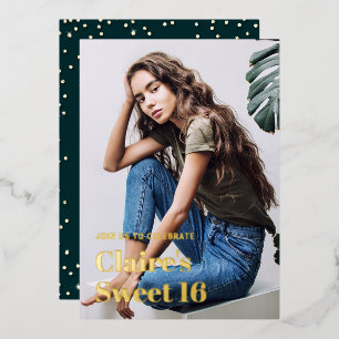 Invitation En Aluminium Rhinestone Glam Or Moderne Élégant Sweet 16 Photo