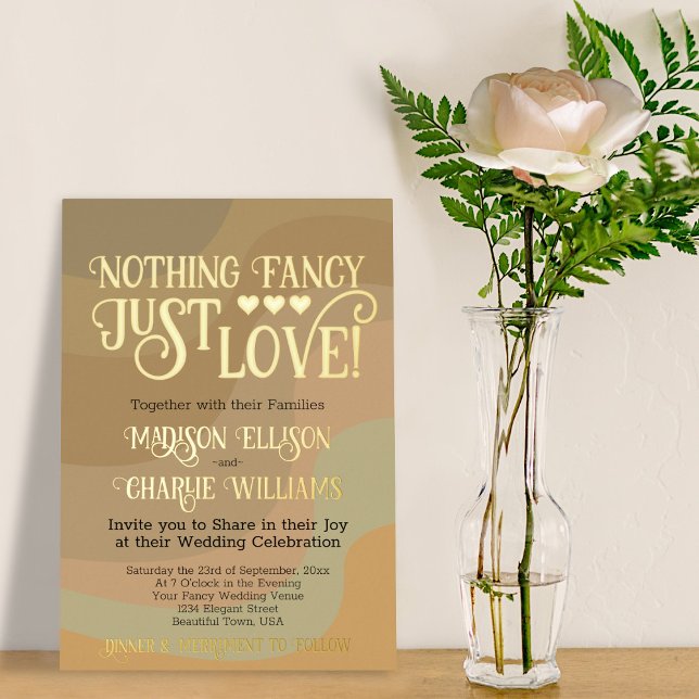 Invitation En Aluminium Rien De Fancy Just Love Earthtone Retro Mariage (In Situ with Rose)