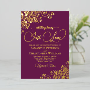 Invitation En Aluminium Rien De Fancy Just Love Mariage Magenta Plum Gold