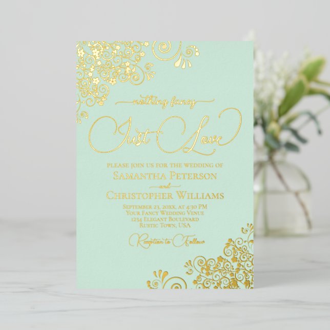 Invitation En Aluminium Rien de fantaisie Juste Amour Mariage Mint Vert &  (Debout devant)