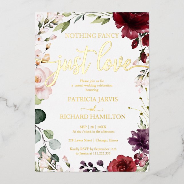 Invitation En Aluminium Rien de fantaisiste, juste des fleurs bordeaux pou (Recto)