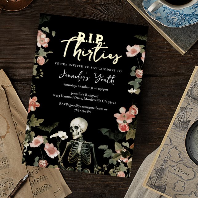 Invitation En Aluminium RIP Trente Squelette floral 40e anniversaire fête (Créateur téléchargé)