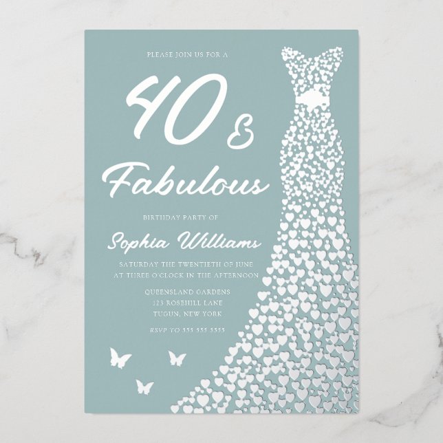 Invitation En Aluminium Robe à huile d'argent 40 et fabuleux 40e anniversa (Recto)