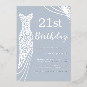 Invitation En Aluminium Robe à huile d'argent Dusty Bleu élégant 21e anniv