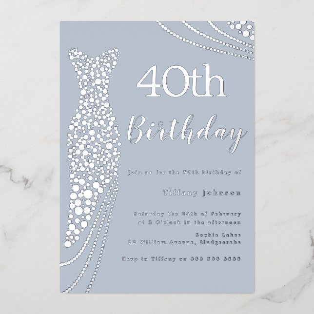 Invitation En Aluminium Robe à huile d'argent élégant 40e anniversaire (Recto)
