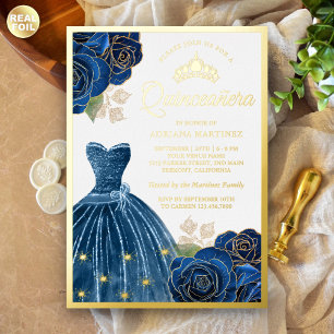 Invitation En Aluminium Robe à paillettes roses bleues marine Quinceanera 